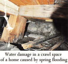 Water damage from spring flooding to a home in North Carolina