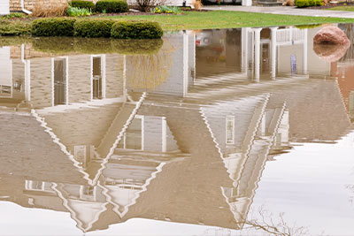 A reflection of a flooded house